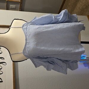 Blue Striped Women's Blouse with Ruffle Sleeves